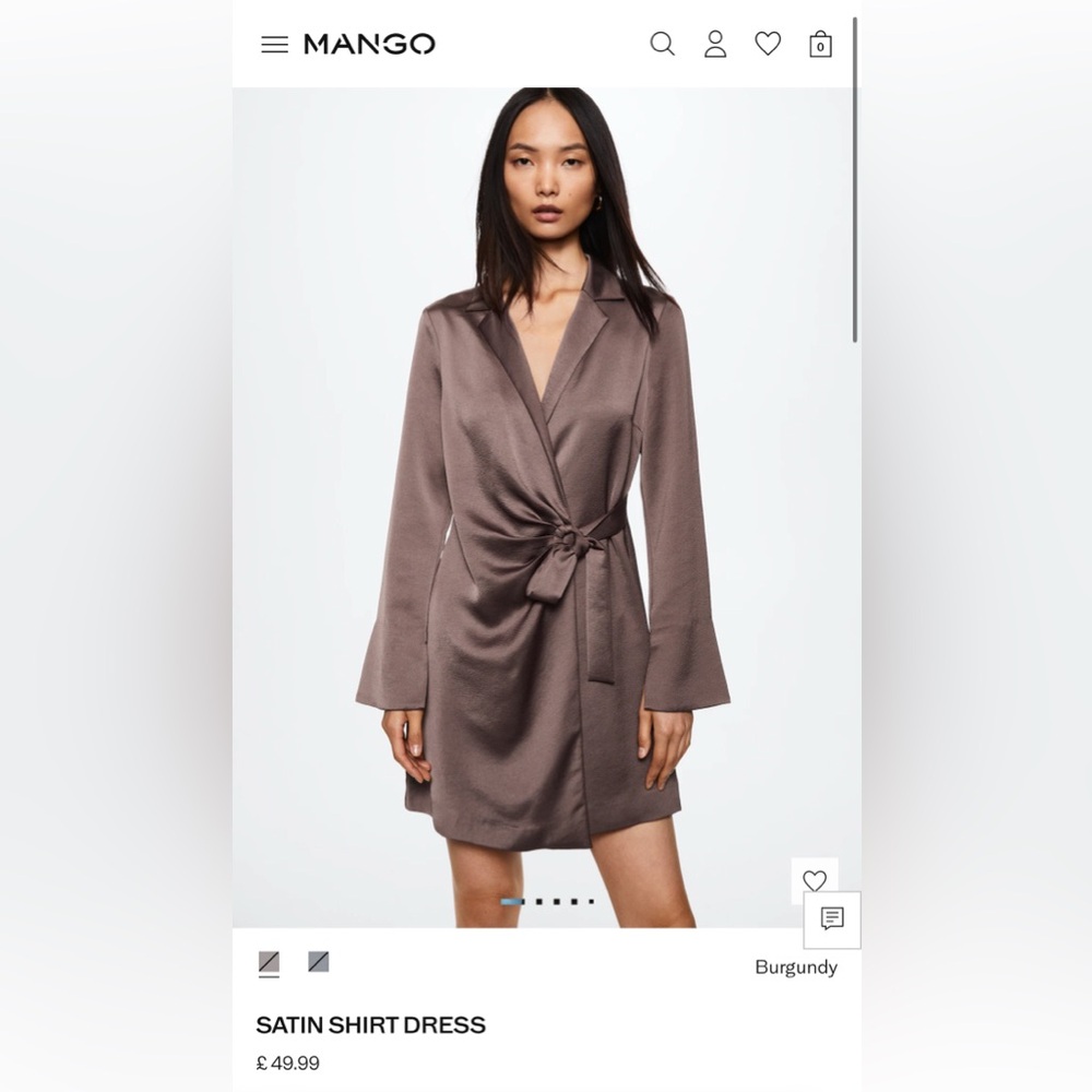Mango Satin Shirt Dress - Burgundy